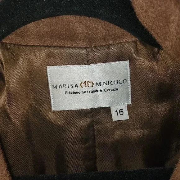 Marisa Minicucci Womens Brown Baby Alpaca Wool Long Sleeve Collared Coat Size 16 - Picture 3 of 12